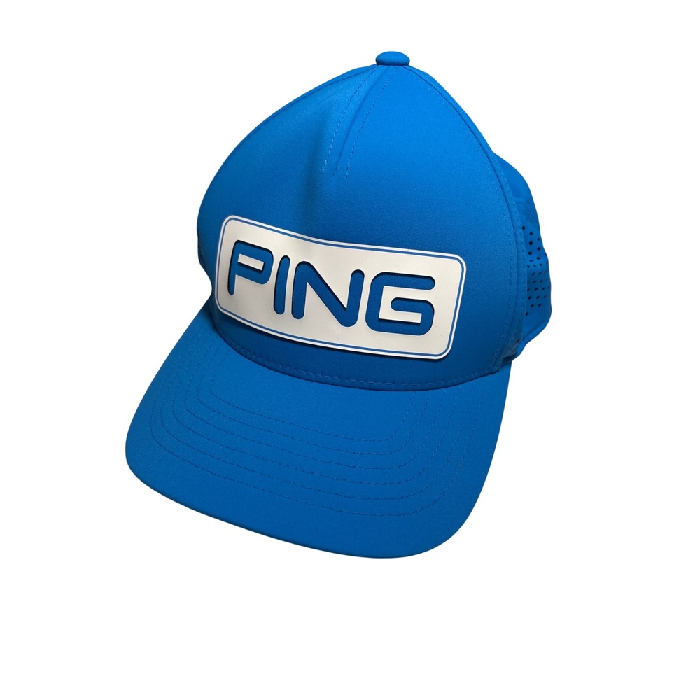 Ping Golf Hat Mens Blue Flexfit 110 Snapback Perforated Adjustable Cap Logo